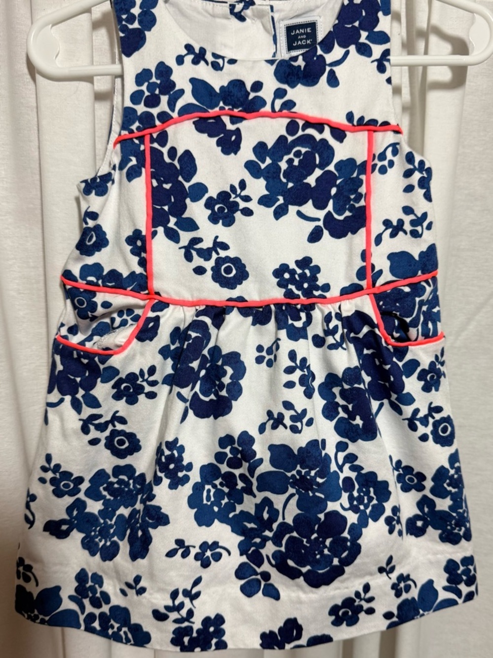 Janie and Jack Navy Floral Girls Dress with Coral Trim NWOT